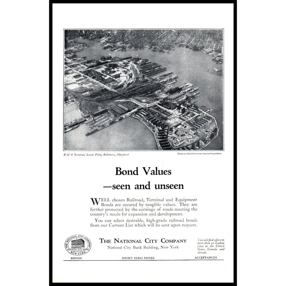 1924 National City Bank B&O Railroad Terminal Baltimore Vintage Print Ad Photo